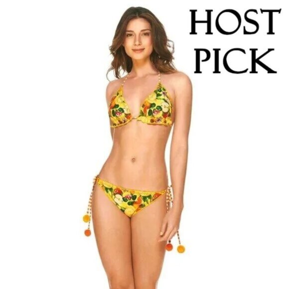 NWT Cosita Linda reversible tropical print triangle bikini top & bottom set - Picture 1 of 16
